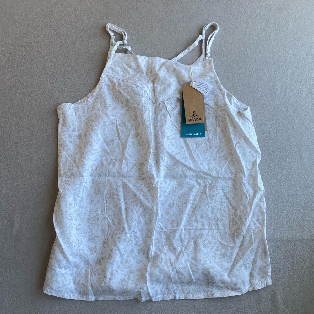 Prana White Tank Top with Pale Gray Paisley Print
